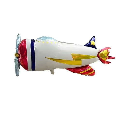 Folienballon mit Fahrzeug-Motiv, Flugzeug Propellermaschine in Weiß, ca. 54 * 106,5 cm - Perfekt für Kindergeburtstage, Partys, Feiern, Dekorationen, Überraschungen und Geschenke, Wiederverwendbar