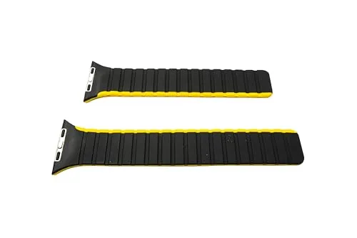 System-S Armband 42 44 45 49 mm aus Silikon flexibel magnetisch Kompatibel mit Apple Watch Smartwatch Schwarz Gelb