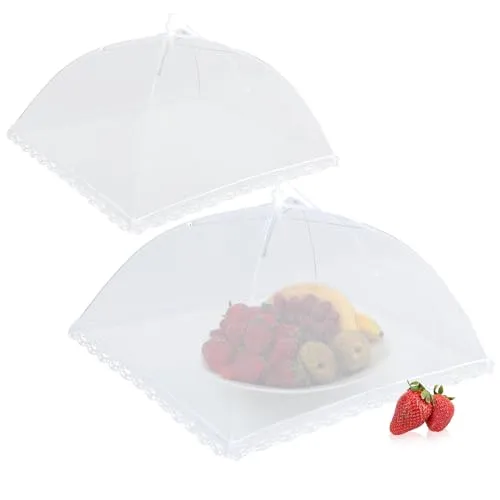 com-four® 2X Speisehauben, Faltbare Fliegenhaube 44 cm - Abdeckhaube für Lebensmittel - Fliegen-Schutz, Fliegenschirm für Lebensmittel, Essen, Obst, BBQ, Picknick, Kuchenabdeckung (02 Stück - weiß)