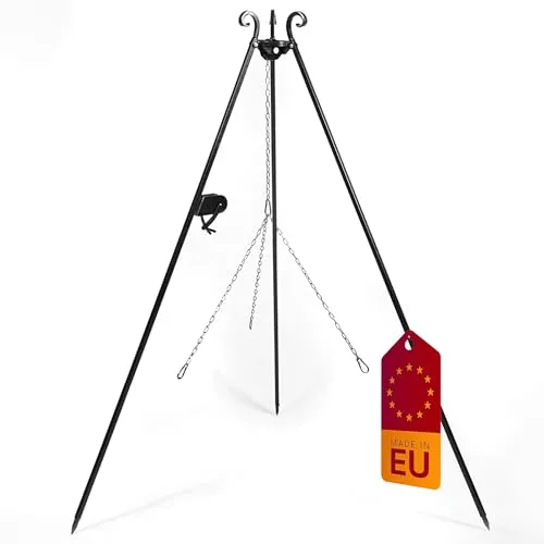 CookKing Stahl Schwenkgrill 180 cm mit Kettenset – Schwarz - Robuster Schwenkgrill aus pulverbeschichtetem Stahl, ideal für gemütliche Grillabende. Handgefertigt in Europa, schnell auf- und abgebaut, perfekt für Outdoor-Liebhaber.