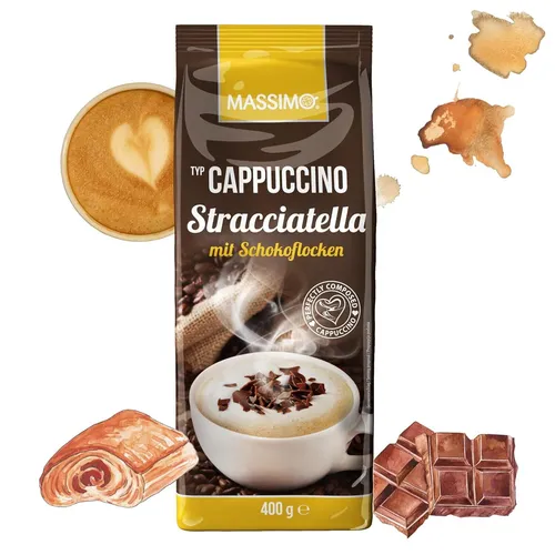 MASSIMO Cappuccino Stracciatella mit Schokoflocken 10 x 400g - Kaffee - Feiner Kaffeegenuss mit Schokoflocken, ideal für schnelle Pausen. Praktisch und löslich für Kaffee-Liebhaber, jederzeit und überall.