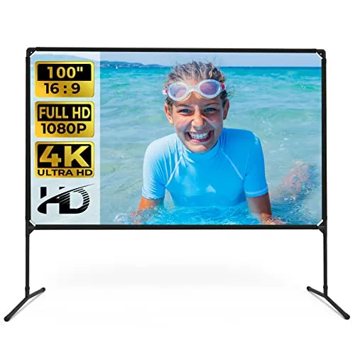 Beamer Leinwand mit Ständer, 100 Zoll Outdoor Beamer Leinwand und Ständer, verdickte, faltenfreie Outdoor-Kinoleinwand und Stabiler Rahmen für Heimkino