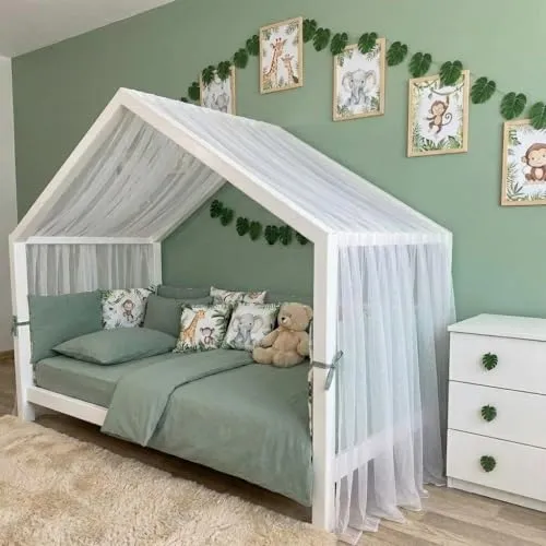 Baby Fancyroom Hausbett Himmel aus Tüll, Handgefertigt, Gekräuselt (Ecru, 380cm)
