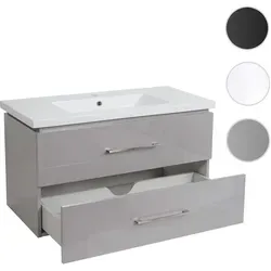 Premium Waschbecken + Unterschrank HWC-D16, hochglanz 90cm - Waschbeckenunterschrank mit Soft-Close-System und viel Stauraum für Ihr Badezimmer. Hochglanz-Optik und modernes Design sorgen für eine frische Atmosphäre.