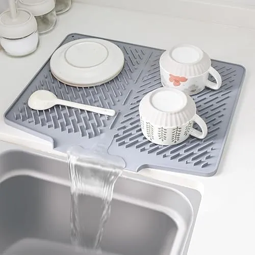 Abtropfmatte geschirr Silikon für die Küche,dish drying rack abtropfschale, rutschfestes Design Spülbeckenmatte für Geschirr mit geneigter Fläche für optimalen Wasserablauf