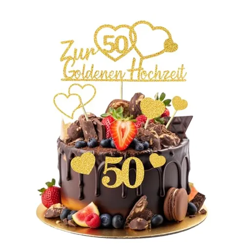 BMGRKYQX 7 Stück Tortendeko Goldene Hochzeit Cake Topper 50 Jahre Gold Glitzer Hochzeitstag Goldhochzeit Kuchendeko Deko Torten Topper Goldene Hochzeit Geschenk