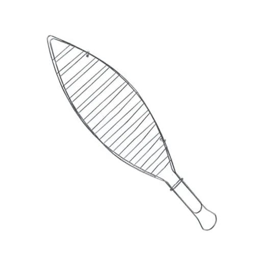 Fischbräter 41,5x10cm Fischgriller Fischzange Grillkorb Grillwender Fischhalter Grillaufsatz mit Holzgriff Stahl verchromt