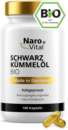 Bio Schwarzkümmelöl Kapseln 1000 mg - 180 Kapseln für Ihr Wohlbefinden - Nahrungsergänzungsmittel mit kaltgepresstem Bio Schwarzkümmelöl, vegan und gelatinefrei, unterstützt Ihr allgemeines Wohlbefinden.