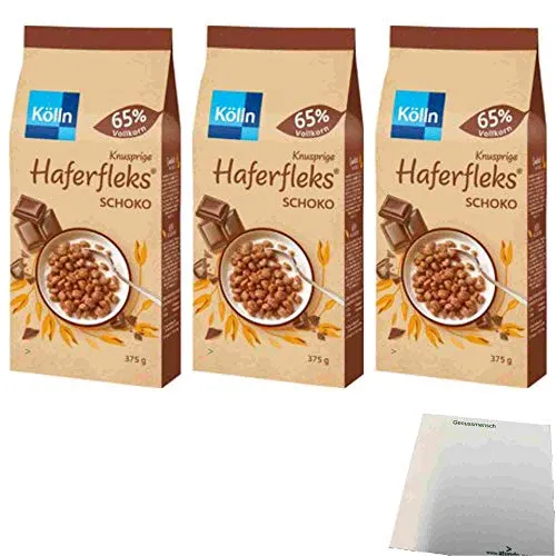 Kölln Knusprige Haferfleks Schoko 3er Pack (3x375g Beutel) + usy Block