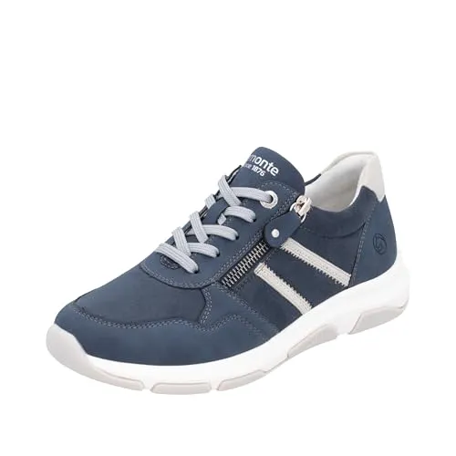 Remonte Keilsneaker für Damen, Gr. 39, blau - Sportliche Sneaker aus veganem Lederimitat und Textil mit 4,5 cm Keilabsatz, ideal für Freizeit und bequemes Tragen.
