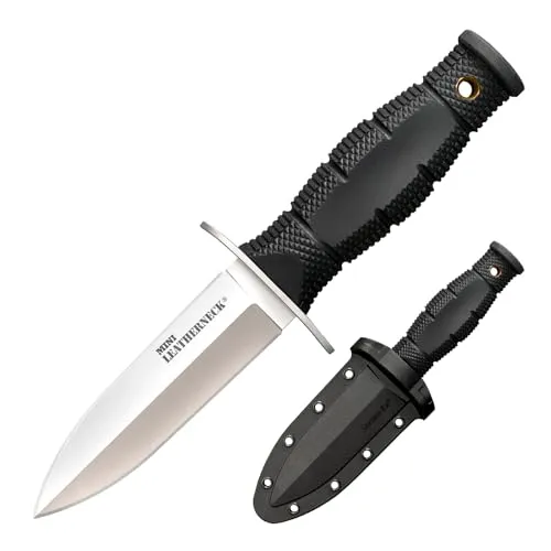 Cold Steel Mini Leatherneck Double Edge, CS-39LSAC, Schwarz - Jagdmesser mit fester Klinge, kompakt und robust, ideal für Outdoor-Aktivitäten wie Camping und Jagd. Mit einer scharfen 8Cr13MoV-Stahlklinge und sicherem Kray-Ex-Griff für optimale Kontrolle.