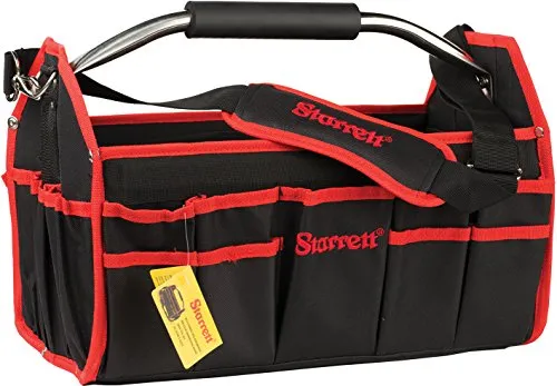 Starrett Robuste Werkzeugtasche - 99210-11 Großer offener Werkzeugträger für Elektrik und Wartung mit 26 Taschen - Multifunktionaler Tragetaschen-Organizer mit verstellbarem Schultergurt