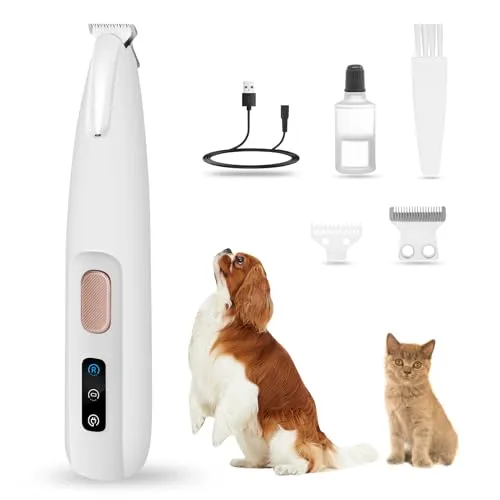PawTrim Pro, Superleise/Wiederaufladbarer Pfotentrimmer, für Haustiere mit LED-Licht, Wasserdichter, Kabellos Haustier Rasierer, Hundeschermaschine, Profi Hundetrimmer für Hunde Katzen Pfoten, Augen