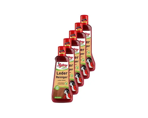 Poliboy Lederreiniger - 5x200ml für alle Lederarten - Autopflege mit extra langem Anlaufschutz, ideal für Möbel, Bekleidung und Schuhe. Reinigt gründlich und bringt die ursprüngliche Lederfarbe zurück.