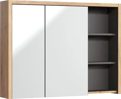 Lomadox Spiegelschrank DANZIG-56 - Spiegelschränke mit 2 Softclose-Spiegeltüren und 6 verstellbaren Einlegeböden – ideal für funktionale Badezimmergestaltung in Shetland Eiche Nb. mit Graphitgrau.