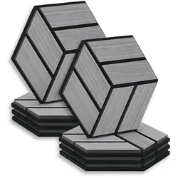 Homestyle4u Akustikpaneel, Grau, Holz, Sechseckig - Wand & Decke: 8er-Set schalldämpfender Akustikpaneele in stilvollem Wabenformat für bessere Raumakustik und elegantes Design – ideal für Wohnzimmer, Büro und mehr.