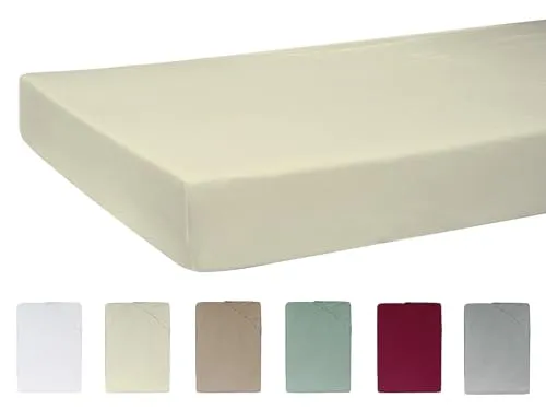 -beties- BasicSoft hochwertiges, weiches Premium Spannbetttuch ca. 120-130x200 cm mit Steghöhe ca. 30 cm. 3% Elasthan/97% supergekämmte Baumwolle (saatpearl-beige)