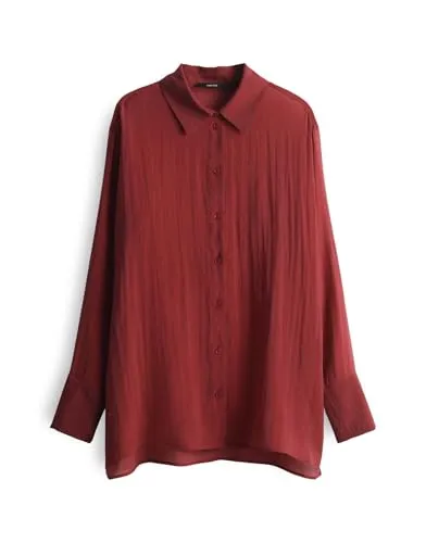someday Damen Langarmbluse ZANDA Regular mit Schlitzdetail in Ruby Red, Größe 36 - Damenblusen mit modernem Design und hohem Tragekomfort aus hochwertigem Tencel. Ideal für Büro und Freizeit, vereint Stil und Nachhaltigkeit.