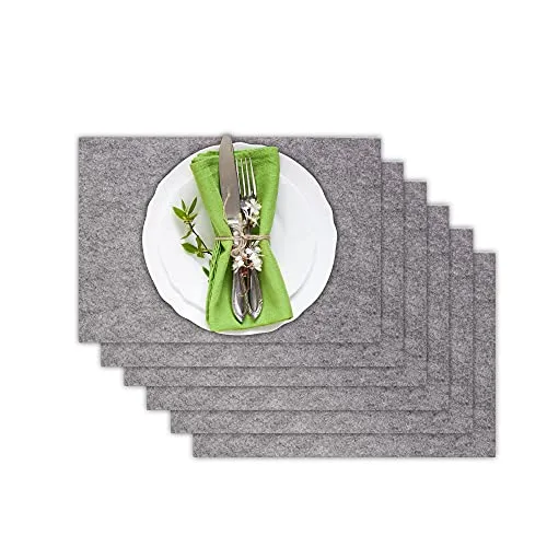 Casoro 6er Platzset aus waschbarem Filz, Platzmatten je 30x44cm in Graumeliert, edles Tischset perfekt zu jeder Einrichtung
