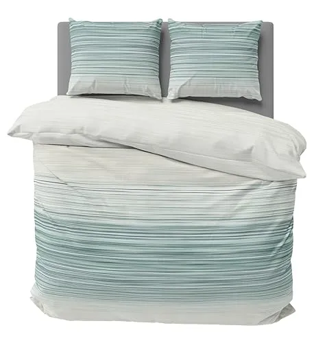 one-home 3 teilig Bettwäsche 200x220 cm gestreift beige grün modern Renforcé Baumwolle