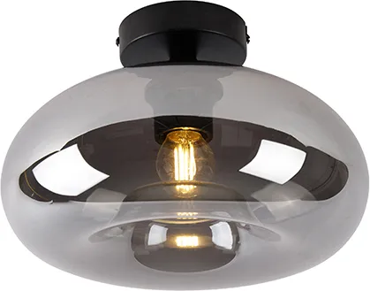 Qazqa Art Deco Deckenleuchte Busa - Stilvolle Art Deco Deckenlampe in Schwarz mit Rauchglas, dimmbar und ideal für Wohnzimmer oder Schlafzimmer, E27 Fassung, perfektes Ambiente für jeden Raum.