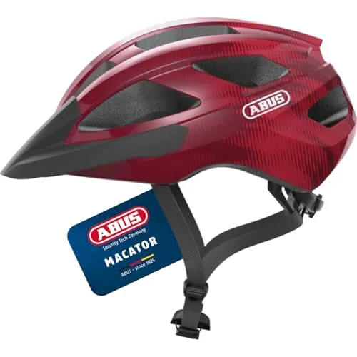 Abus Macator Bordeaux Red L Fahrradhelm - Sportlicher Allrounder für Radfahrer - Fahrradhelme mit optimaler Belüftung, Ponytail-Kompatibilität und hohem Tragekomfort. Ideal für alle Radfahrer, die Sicherheit und Style suchen.