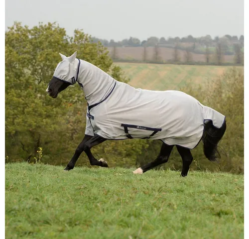 Bucas Freedom Fly Sheet Full Neck PONY - Silver 100 cm - Reiten, hochwertige Fliegendecke mit vollem Hals für optimalen Insektenschutz und Komfort für Ihr Pony.