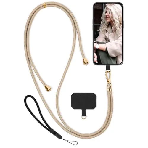 moex Unleash für Ulefone Note 18 Ultra Handyband zum Umhängen ohne Hülle, Handykette Universal mit Karabiner, Handy Band abnehmbar, Kette mit Pad für Handyhülle, Beige, Gold