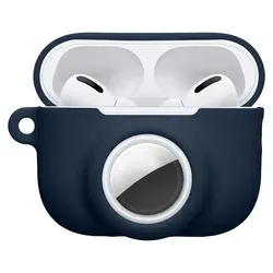 kwmobile 2-in1 Hülle kompatibel mit Apple Airpods Pro 3 - Kopfhörer Case kompatibel mit Airtag - Weiches Silikon Cover - Schutzhülle mit Karabin... - Dunkelblau