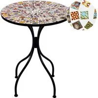 Beliani Rund-Gartentisch Schwarz mit Mosaikmuster