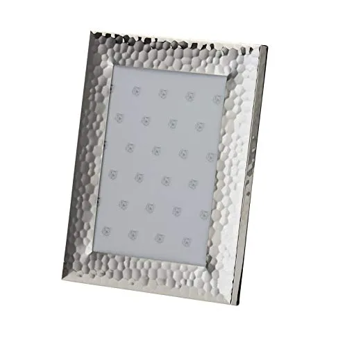 Silberrahmen 9x13 cm - kunstvoller versilberter Bilderrahmen mit breiter gehämmerter Leiste & Glasscheibe - stilvoller Fotorahmen zum Aufstellen