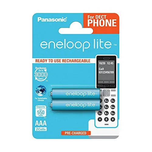 Panasonic Eneloop BK-4LCCE/2DE Lite Ready-to-Use Ni-MH Akku, AAA Micro, 2-er Pack, 550 mAh, 3.000 Ladezyklen hellblau