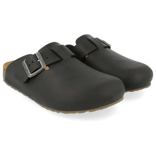HAFLINGER Porto Clog aus Leder - Komfortabler Hausschuh mit Gummisohle, Schwarz, Gr. 41 - Wanderschuhe mit individuellem Tragekomfort durch weiches Innenleder und rutschfester Gummisohle für sicheren Halt. Ideal für drinnen und draußen!