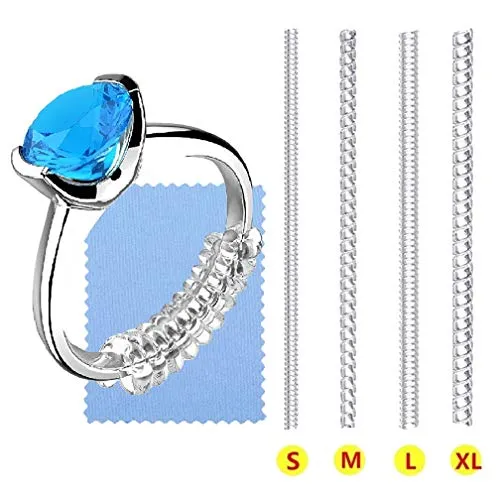 SOONPAM Ringverkleinerer Unsichtbar 4 Stück Silikon Ring Verkleinerung Ringgrößenversteller für lose Ringe Ring Kleiner Machen mit Silbernem Poliertuch