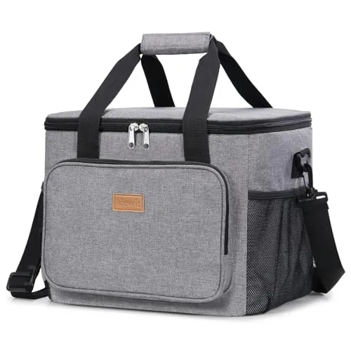 Lifewit 24L 40 Dosen Kühltasche klein unterwegs, Isolierte Cooler Bag Lunchtasche faltbar für Herren und Damen, wasserdichte Thermotasche Umhänge für Essen, Bier, Arbeit, Strand, Reise, Grau