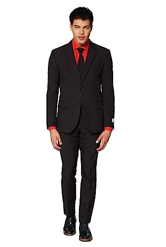 OppoSuits Modisch Party Einfarbige Anzüge für Herren - Mit Jackett, Hose und Krawatte, Schwarz (Black Kngiht), 50 EU