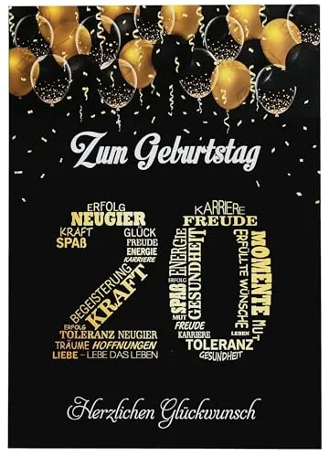 Libetui Cards Glückwunschkarte 20. Geburtstag Schwarz Gold – Geburtstagskarte 20 Jahre A5 mit Kuvert, elegante Karte für Männer & Frauen, Made in Germany