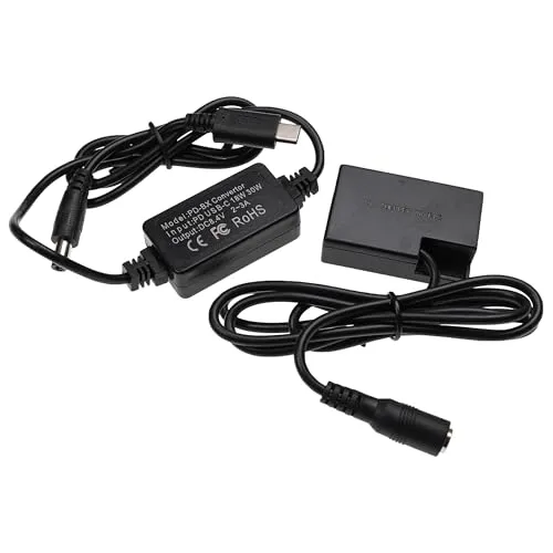 vhbw USB Netzteil kompatibel mit Canon EOS 200D, 250D, 750D, 760D Kamera, Digitalkamera, DSLR - Netzkabel + DC Kuppler (Ersatz für Canon DR-E18), 2m