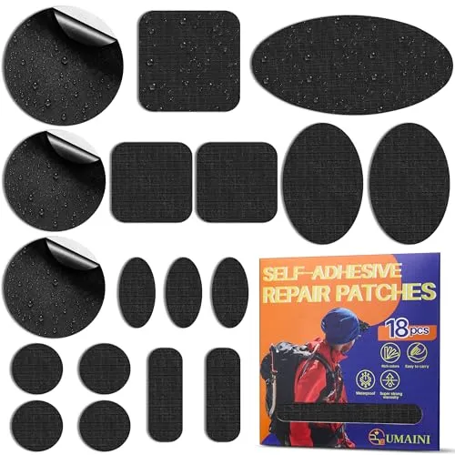 Daunenjacke Flicken Reparaturset Selbstklebend Schwarz, 18 Stück Nylon Flicken Selbstklebend Stoff, Wasserdicht Daunenjacke Reparatur Patches, Zelt Reparaturset, Nylon Reparaturflicken für Jacke