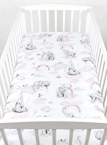 BABYLUX Baby Spannbettlaken für Kinderbett - 100% Baumwolle,60x120 / 70x140 cm weich und bequem, passend für alle Standardmatratzen, (125. Elefanten Rosa, 70x140cm)