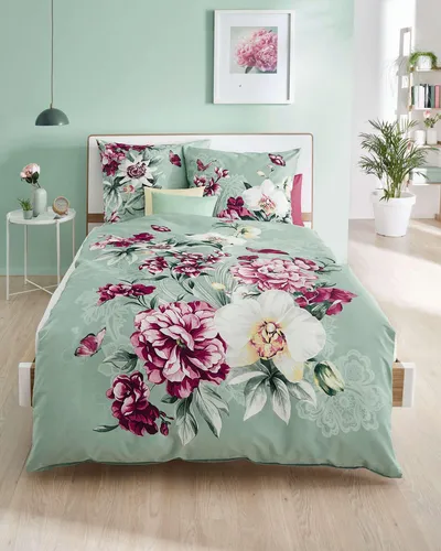 Kaeppel Mako-Satin Bettwäsche Euphoria jade 135x200 cm + 80x80 cm