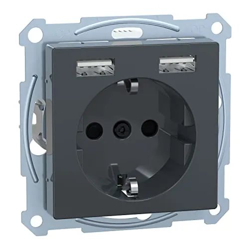 Merten MEG2366-0414 Schuko Steckdose mit USB Ladegerät - Schutzkontakt Steckdose mit integriertem USB Ladegerät, ideal zum gleichzeitigen Laden von zwei Geräten. Perfekt für moderne Haushalte, energieeffizient und platzsparend.