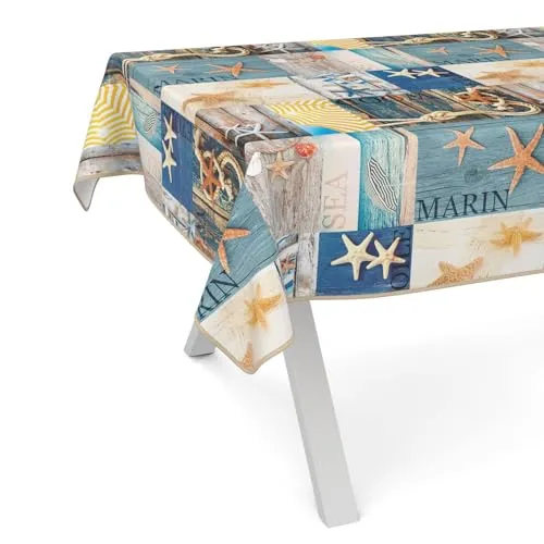 ANRO Wachstuchtischdecke Wachstischdecke Wachstuch Tischdecke abwaschbar Gartentischdecke Rund Oval Eckig Maritim 100x140cm mit Saum (Eingefasst)