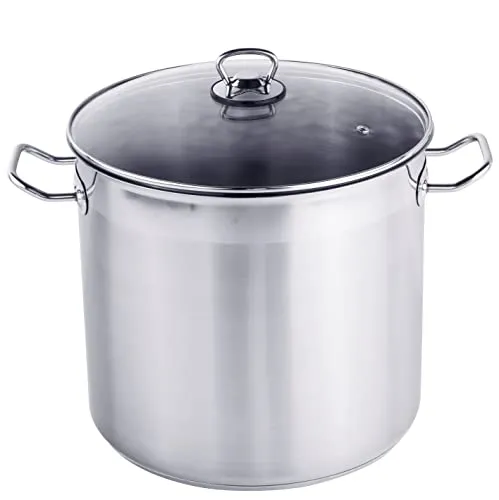 XXL Edelstahl Kochtopf mit Glas Deckel - 20 L - Kochtöpfe: Robuster Edelstahl-Kochtopf mit 20 Litern Fassungsvermögen, ideal für große Mengen Suppe oder Eintopf und für alle Herdarten geeignet.