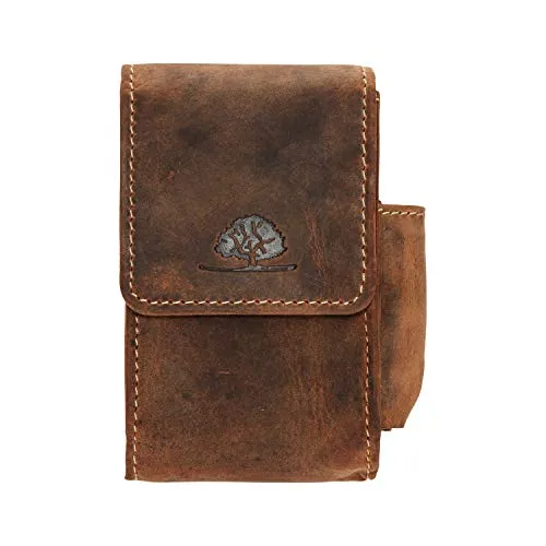 Greenburry Vintage Zigarettenetui braun - elegantes Design aus gewachstem Rindleder, mit praktischem Druckknopf-Verschluss und Platz für Feuerzeug