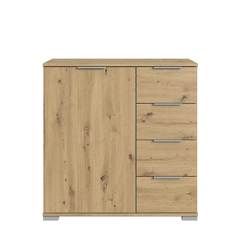 Schlafzimmer Kommode Artisan Eiche Nb - Hochwertiges Highboard - Moderne Kommode aus Eiche Artisan mit 4 Schubladen und 1 Einlegeboden, ideal für Wohnzimmer oder Flur. Made in Germany, bietet sie viel Stauraum und stilvolle Metallgriffe.