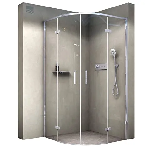 Duschkabine Viertelkreis EX406A - 80x80cm mit Drehtür - Duschkabinen & -wände | Wählen Sie aus 3 Größen! Mit 6 mm ESG-Glas und Nano-Beschichtung für einfache Reinigung. Elegant und einfach zu montieren.