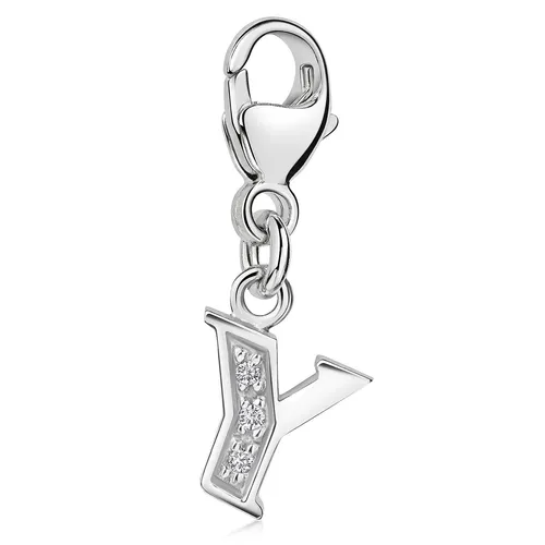 MATERIA Y Buchstabe Charms Anhänger Silber 925 - Charm-Anhänger aus 925 Sterlingsilber mit funkelnden Zirkonia, ideal für individuelle Armbänder und Ketten, stilvolles Zeichen für persönliche Botschaften.