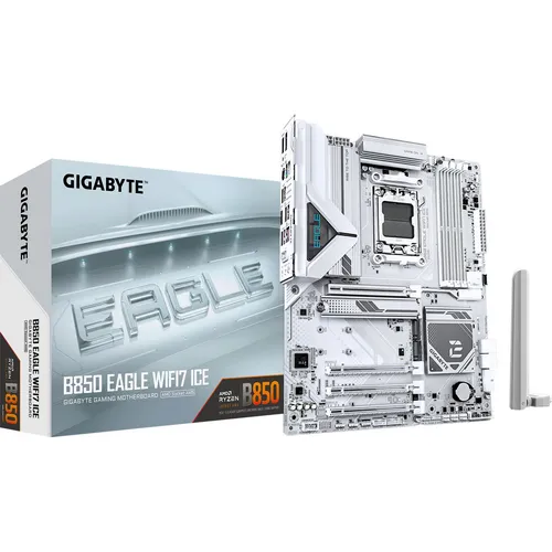 GIGABYTE B850 EAGLE ICE Mainboard - ATX Mainboard mit Sockel AM5 für AMD RYZEN 7000/8000/9000 Serie, unterstützt bis zu 256 GB DDR5 RAM mit 8200 MHz für maximale Leistung.
