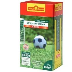 WOLF-Garten LJ 100 STRAPAZIER-RASEN ''PROFI'' - Pflanzensamen für strapazierfähigen Rasen, ideal für stark beanspruchte Flächen und schnellen Wuchs.